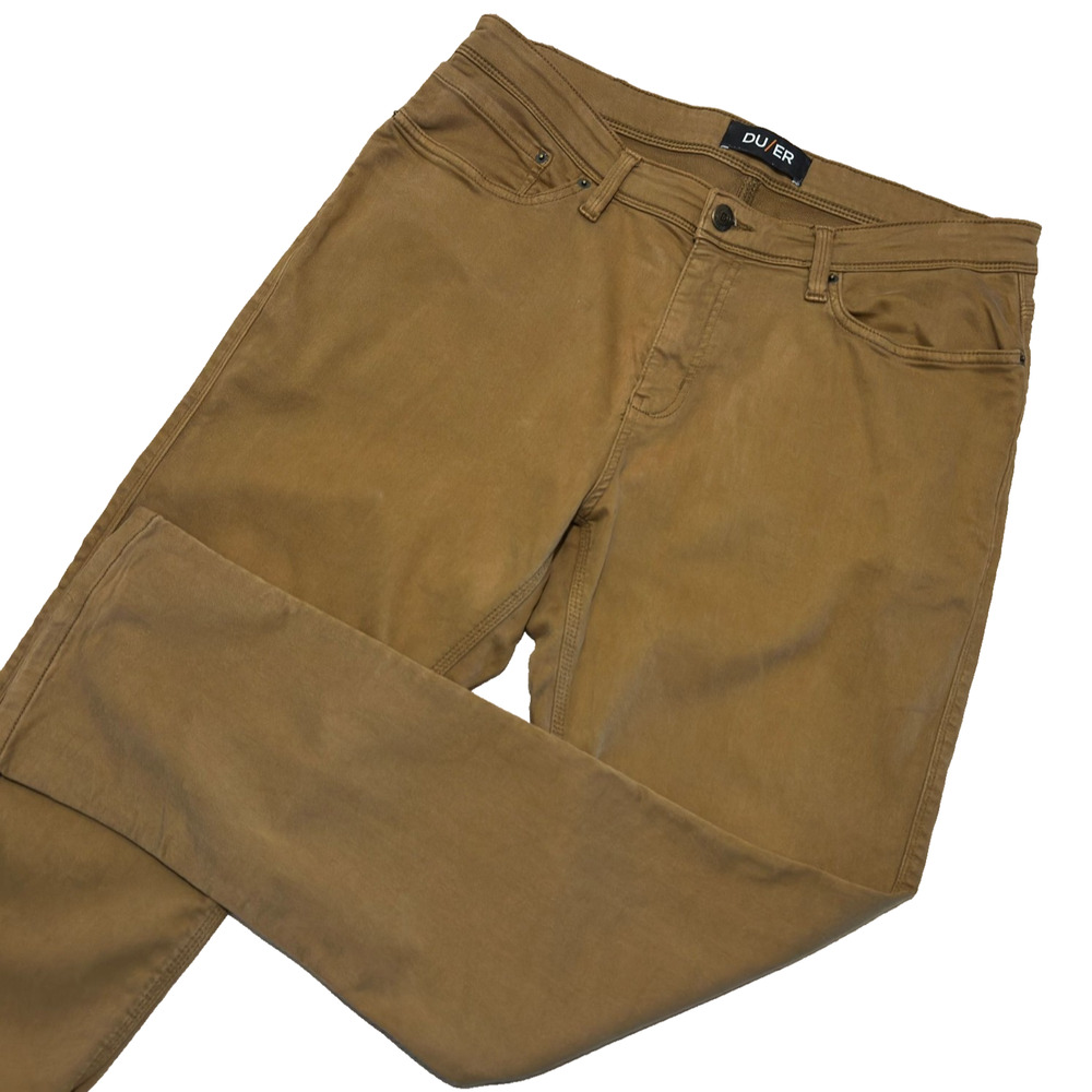 DUER N2X No Sweat Relaxed Taper Pants Men 36x32 Stretch Chino Khaki Commute Work